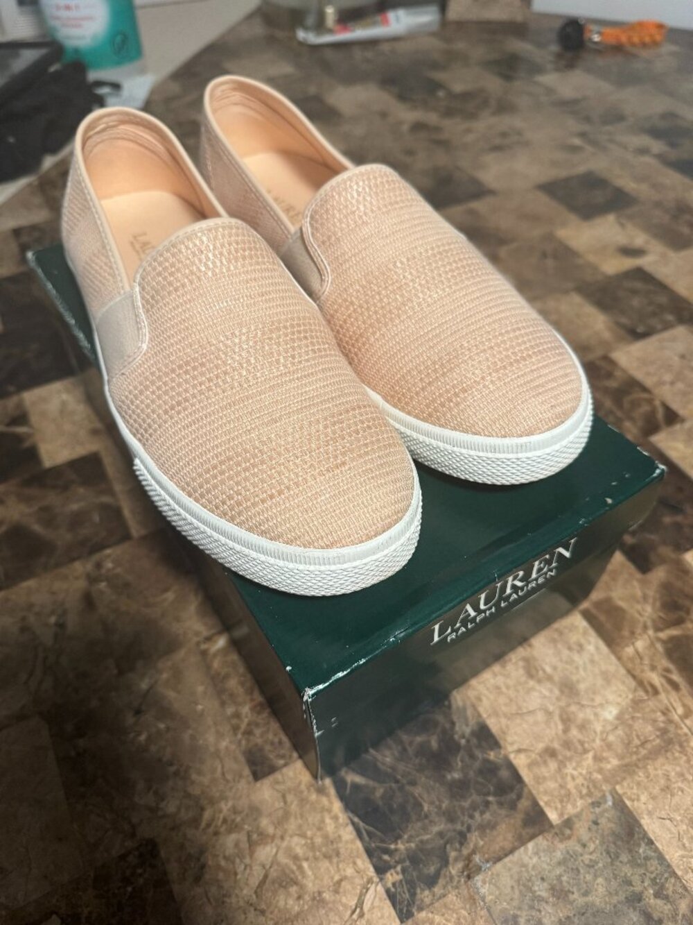 Lauren Ralph Lauren Pink Faux Straw Slip-On Shoes Size 9.5B